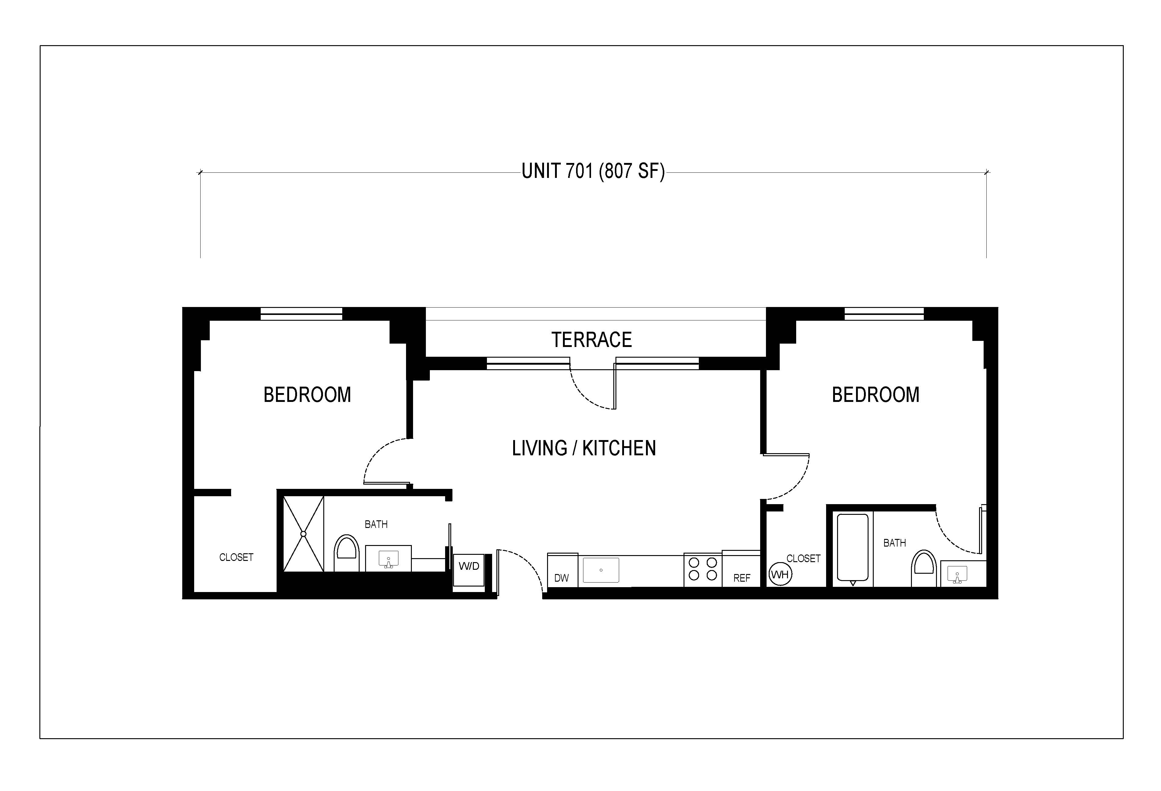 2 Bed 2 Bath Terrace (7th floor)