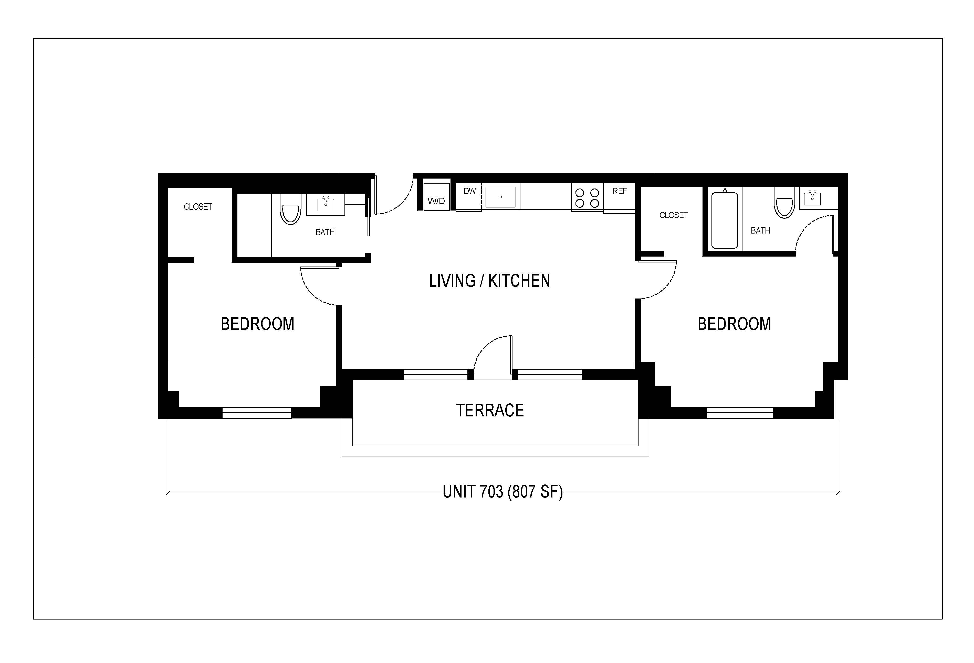 2 Bed 2 Bath Terrace (7th floor)