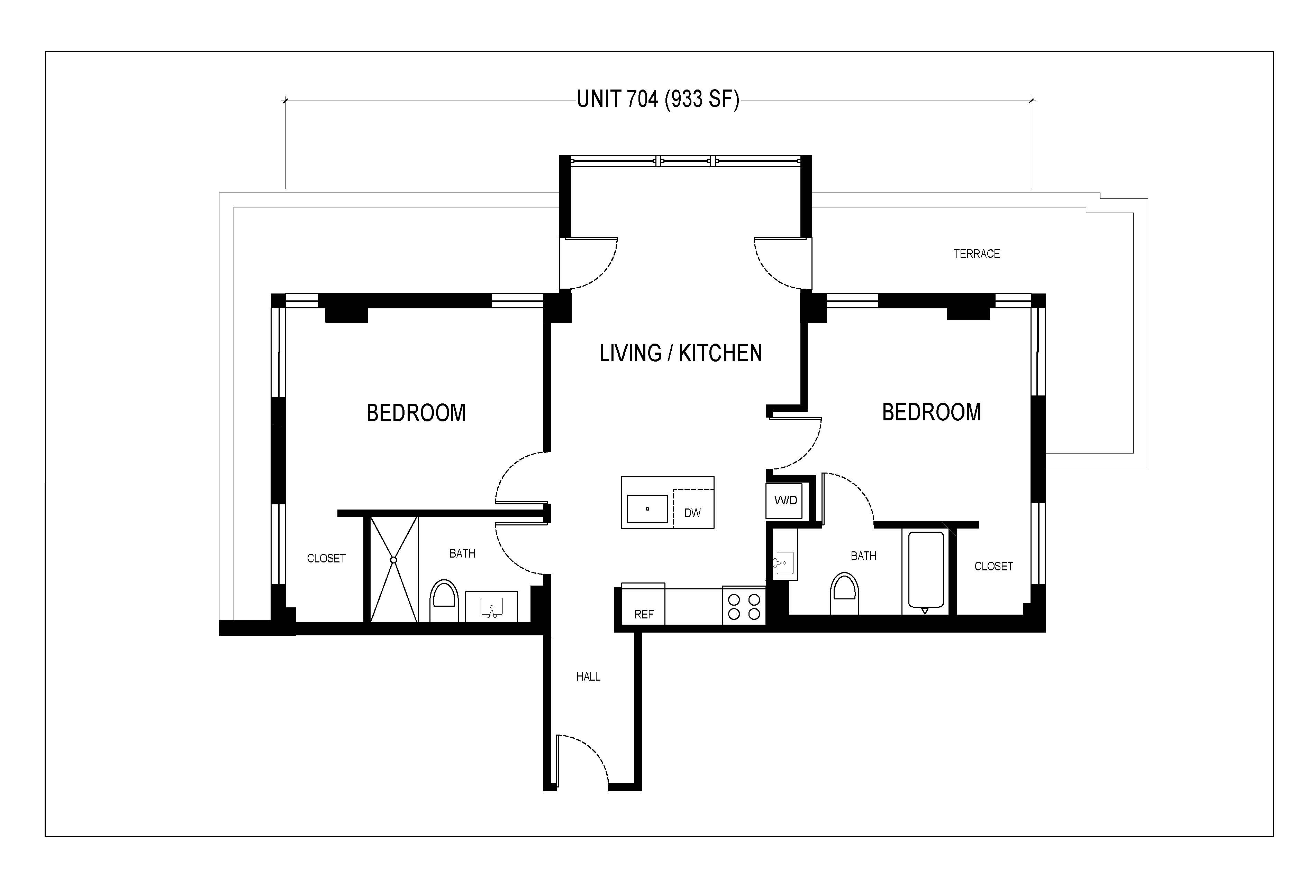 2 Bed 2 Bath Double Terrace (7th floor)
